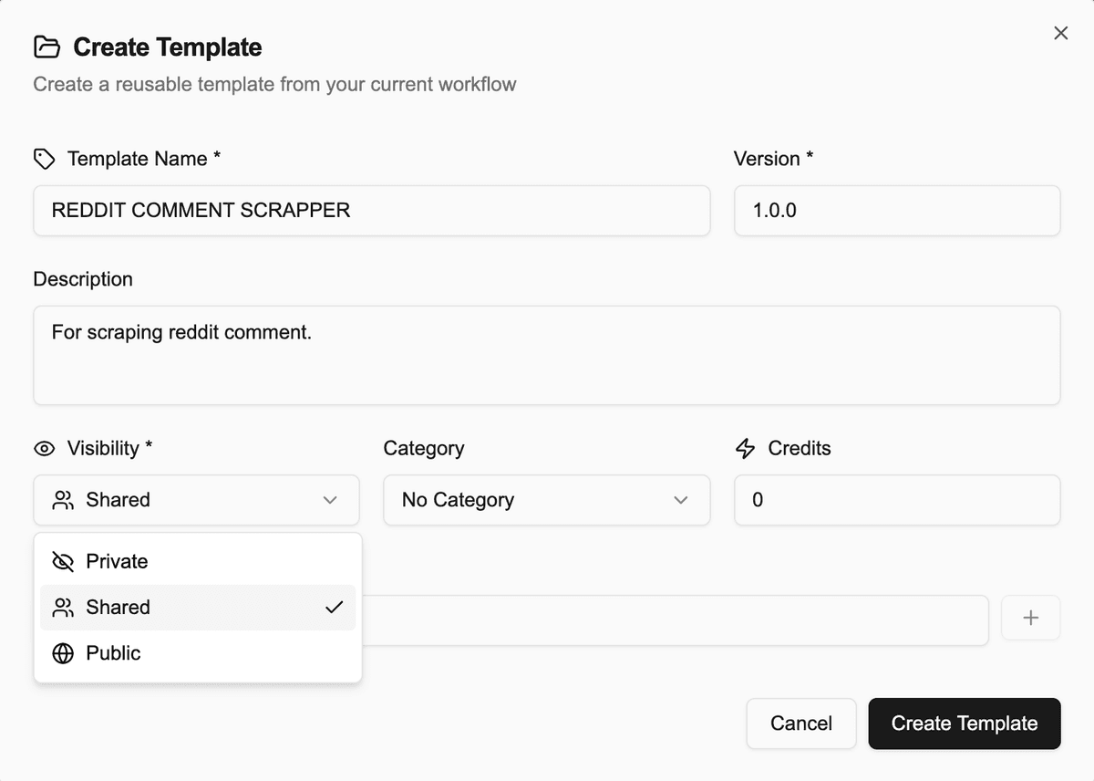 Create Template Modal