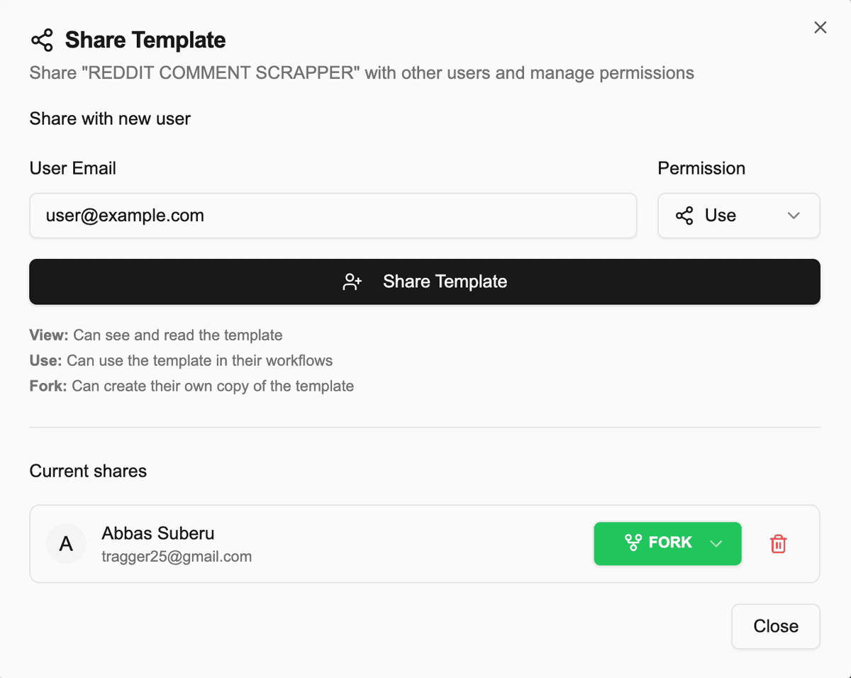 Share Template Modal