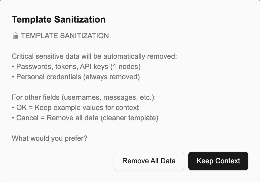 Template Sanitization Modal