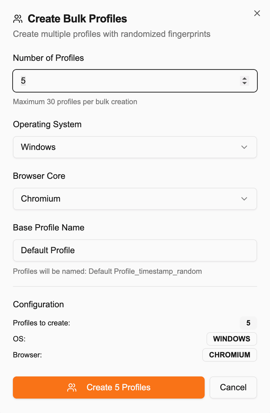 Xenbox Bulk Profile Creation Interface