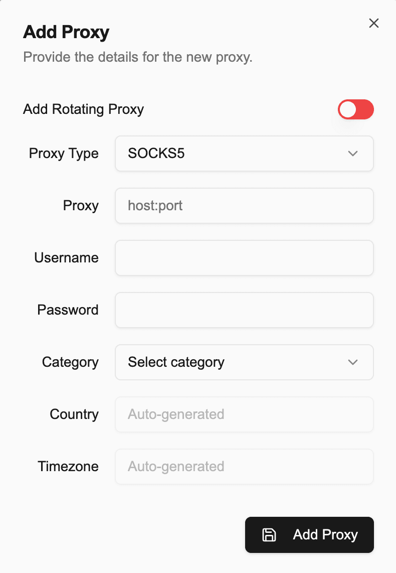Add Single Proxy Modal