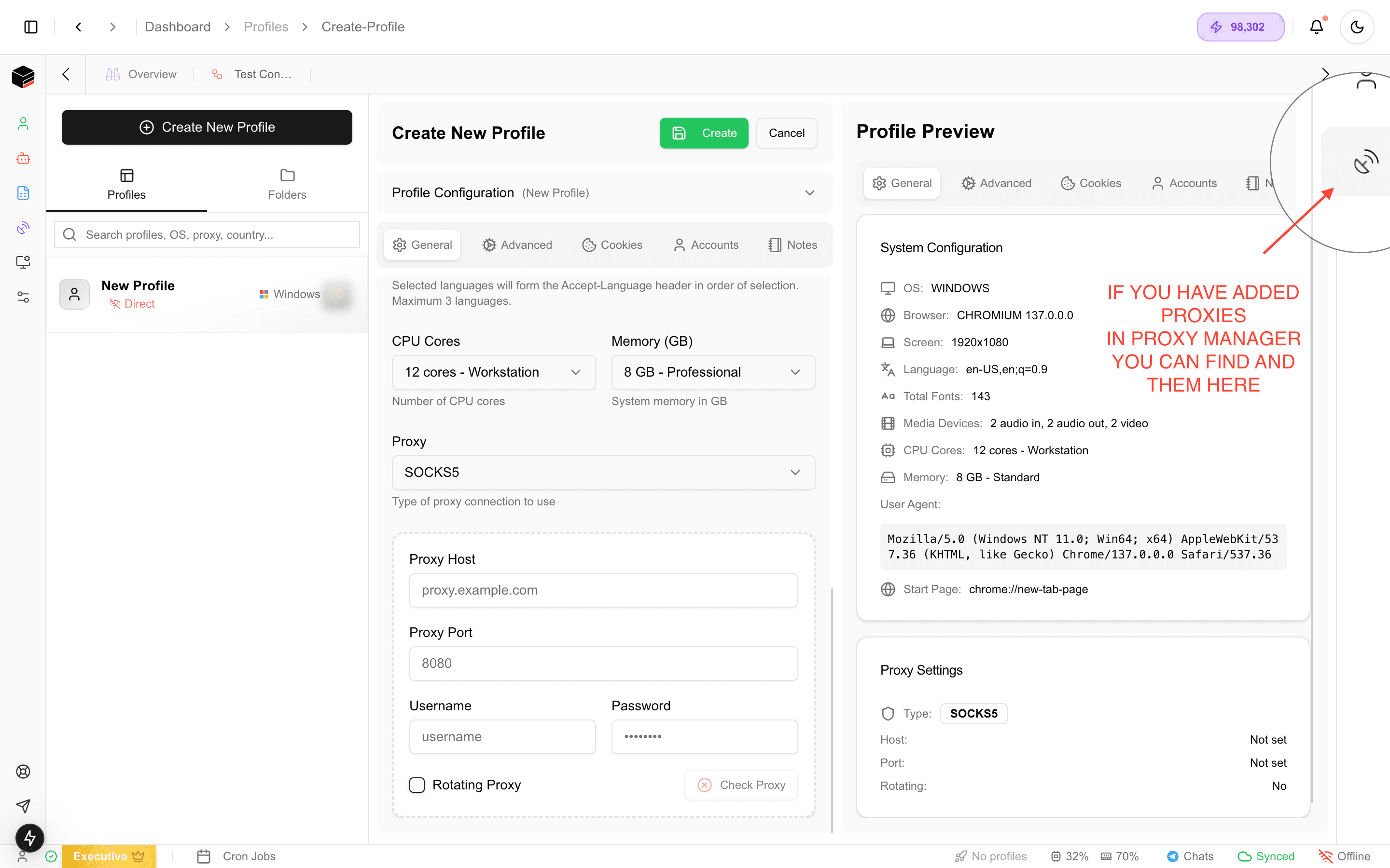 Xenbox Create New Profile Interface