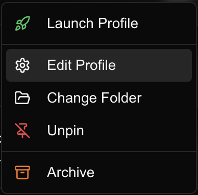 Profile menu