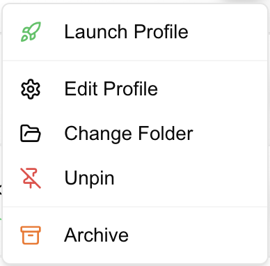 Profile menu
